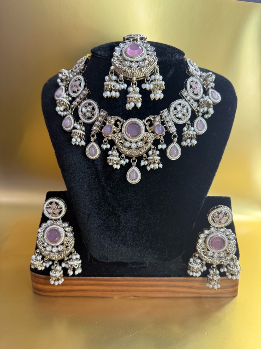 Elegant Pink Kundan Choker Necklace Set with Earrings